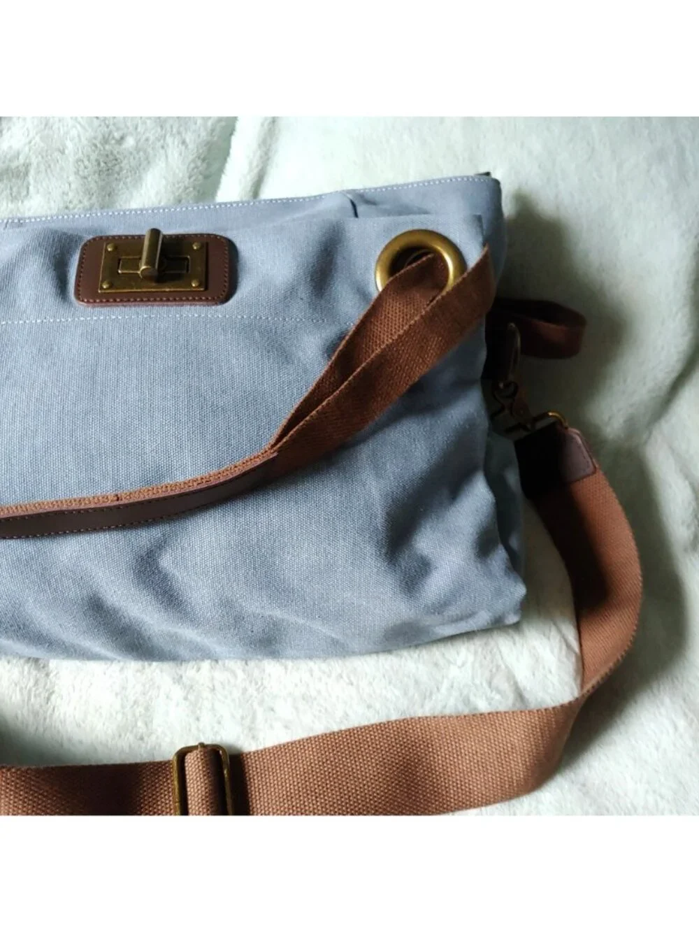 ZEDE Washed Canvas Split Leather Crossbody Tote Travel Bag Contemporary